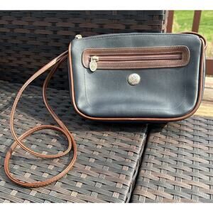 Vintage 1990s Liz Claiborne Purse Navy and Brown Crossbody Shoulder Bag